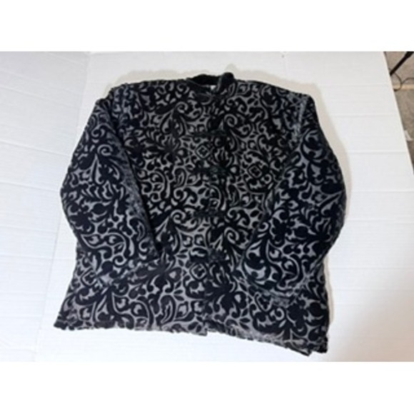 Heaven Jackets & Blazers - Heaven XXL Black Grey Burnout Velvet Damask Quilted Jacket Frog Button Mandarin
